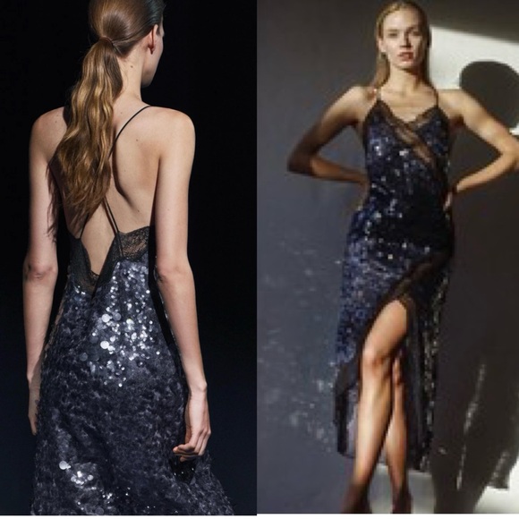 Zara ZW Collection Mauve Purple Sequin Lace Midi Dress S NWOT cocktail party - Picture 7 of 17